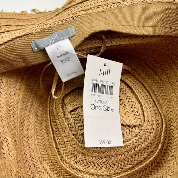 New J. Jill Wide Brim Raffia Straw Beach Sun Hat - Picture 3 of 3